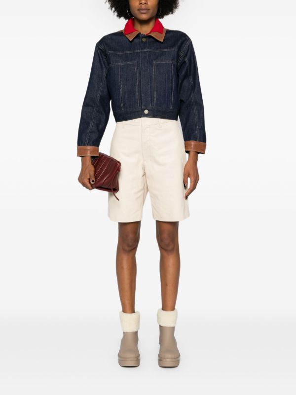 FRAME Blue Leather-Trim Denim Jacket | Browns Denim Jackets