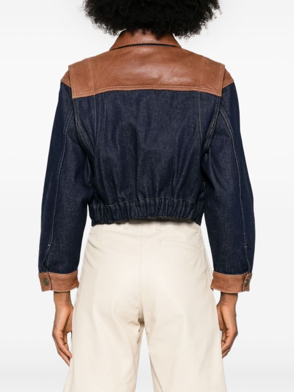FRAME Blue Leather-Trim Denim Jacket | Browns Denim Jackets
