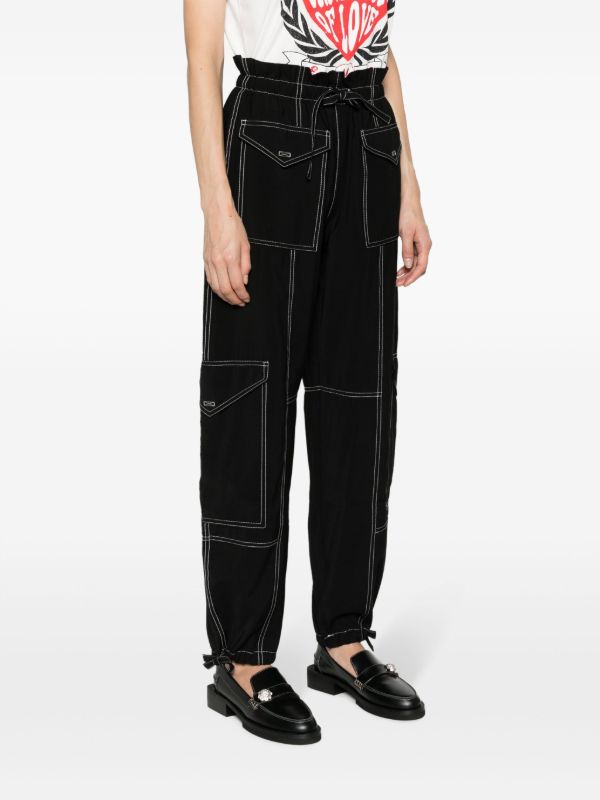 GANNI Black Paperbag-Waist Cargo Trousers | Browns Cropped Pants