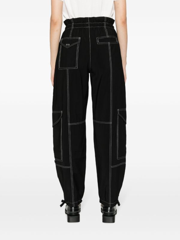 GANNI Black Paperbag-Waist Cargo Trousers | Browns Cropped Pants