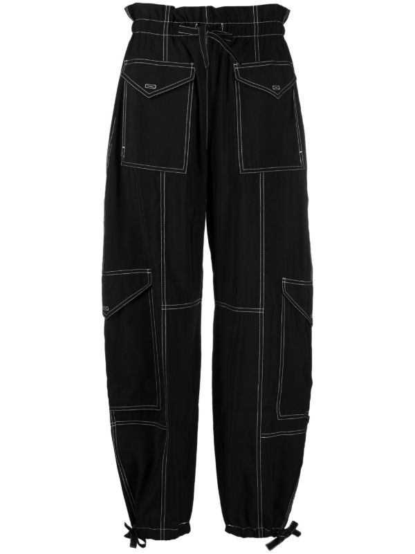GANNI Black Paperbag-Waist Cargo Trousers | Browns Cropped Pants