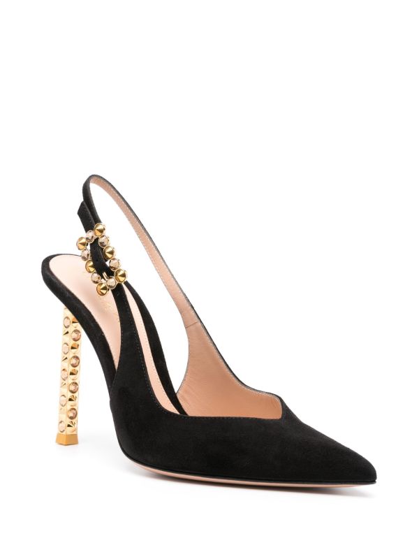 Gianvito Rossi Black 110 Studded-Heel Slingback Pumps | Browns Pumps