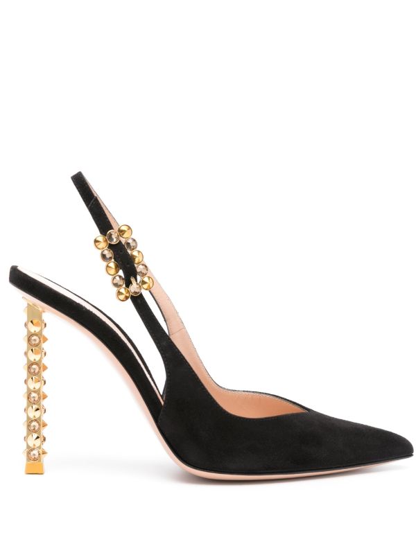 Gianvito Rossi Black 110 Studded-Heel Slingback Pumps | Browns Pumps