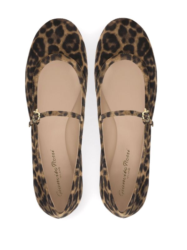 Gianvito Rossi Brown Carla Leopard-Print Suede Ballet Pumps | Browns Ballerina Shoes