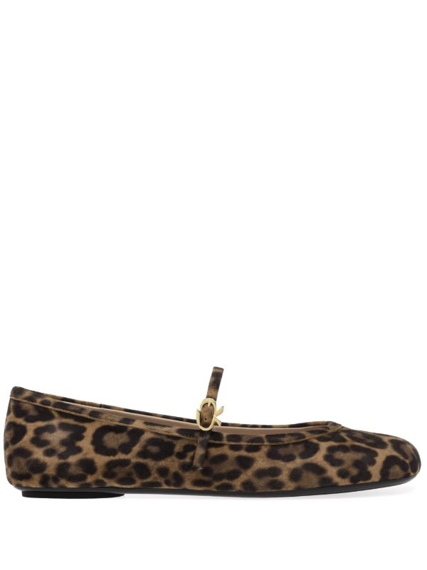 Gianvito Rossi Brown Carla Leopard-Print Suede Ballet Pumps | Browns Ballerina Shoes