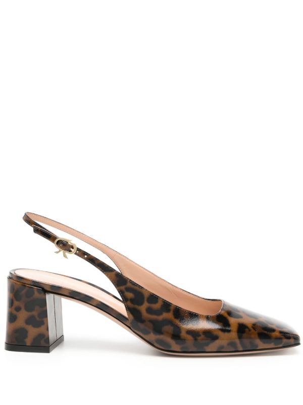 Gianvito Rossi Brown Leopard Print Matte Leather Sling-Back Pumps | Browns Pumps