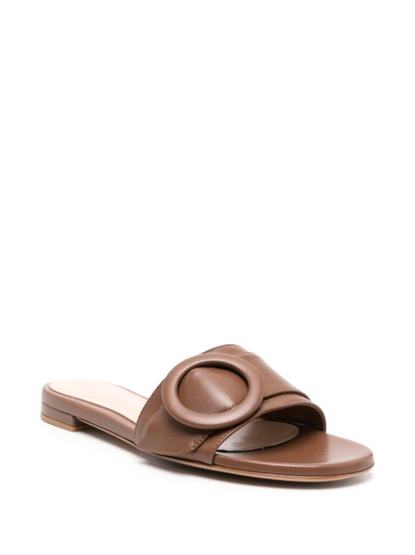 Gianvito Rossi Brown Venezia Flat Leather Sandals | Browns Sandals