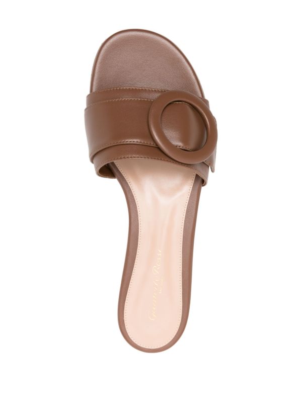 Gianvito Rossi Brown Venezia Flat Leather Sandals | Browns Sandals