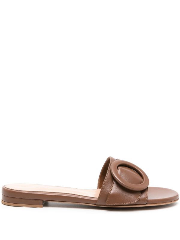 Gianvito Rossi Brown Venezia Flat Leather Sandals | Browns Sandals
