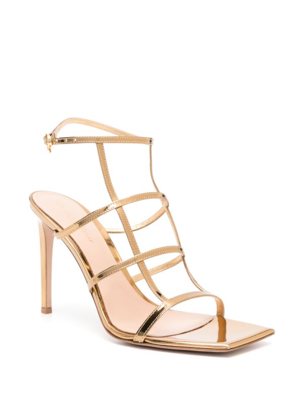 Gianvito Rossi Gold-Tone Caged 95mm Patent Leather Sandals | Browns Sandals