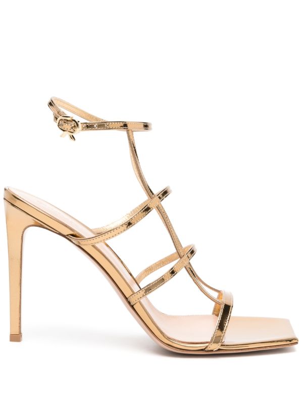Gianvito Rossi Gold-Tone Caged 95mm Patent Leather Sandals | Browns Sandals