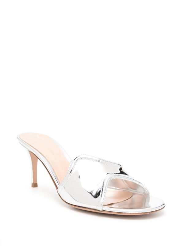 Gianvito Rossi Silver-Tone Curved Upper Leather Mules | Browns Mules