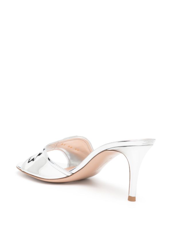 Gianvito Rossi Silver-Tone Curved Upper Leather Mules | Browns Mules