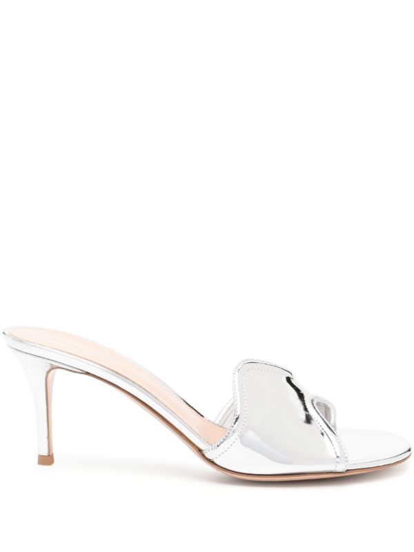 Gianvito Rossi Silver-Tone Curved Upper Leather Mules | Browns Mules
