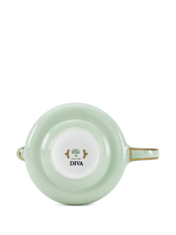GINORI 1735 Green Diva Porcelain Teapot | Browns Cups & Tea Sets
