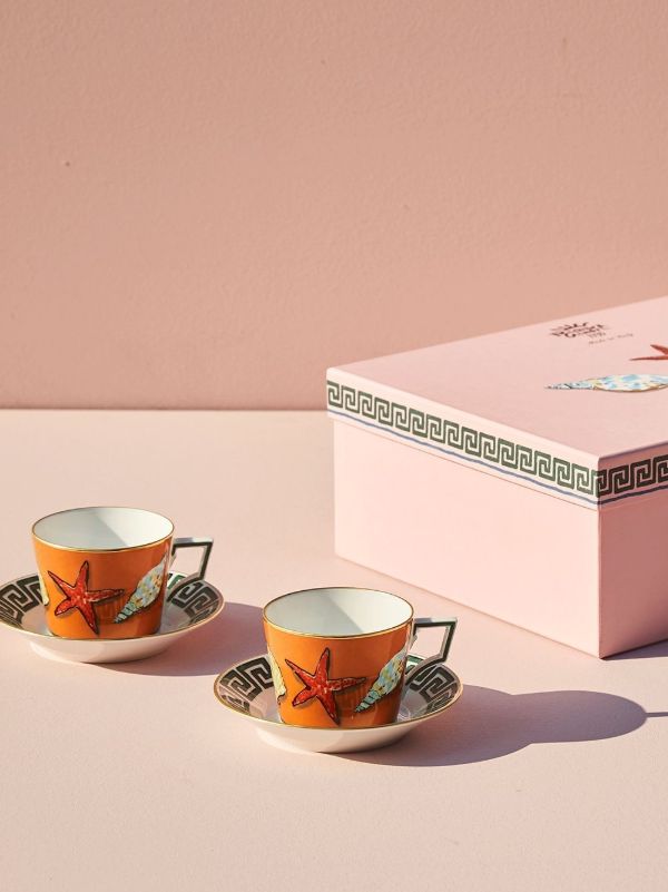GINORI 1735 Orange Il Viaggio Di Nettuno Porcelain Teacup Set | Browns Cups & Tea Sets