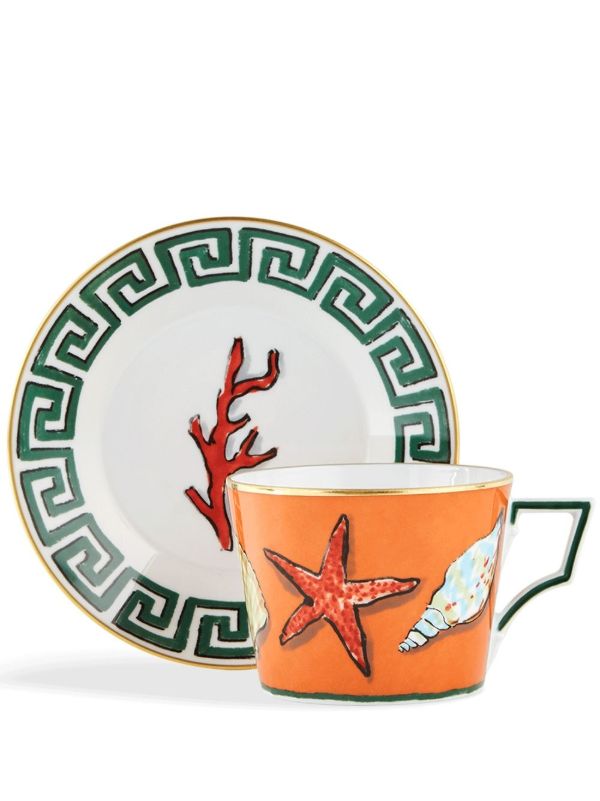 GINORI 1735 orange Il Viaggio di Nettuno porcelain teacup set | Browns Cups & Tea Sets