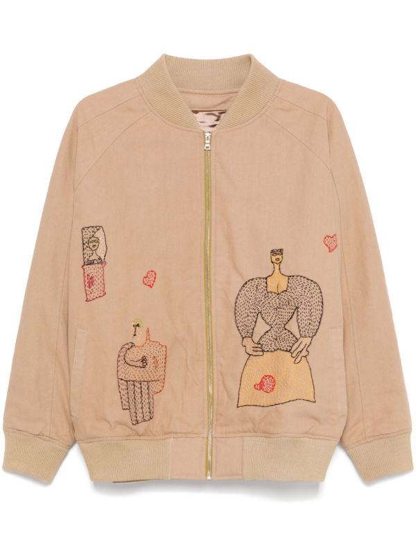 Glass Cypress Neutral Woman-Embroidered Bomber Jacket