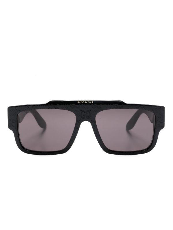 Gucci Eyewear Black GG Supreme Rectangle-Frame Sunglasses | Browns Sunglasses