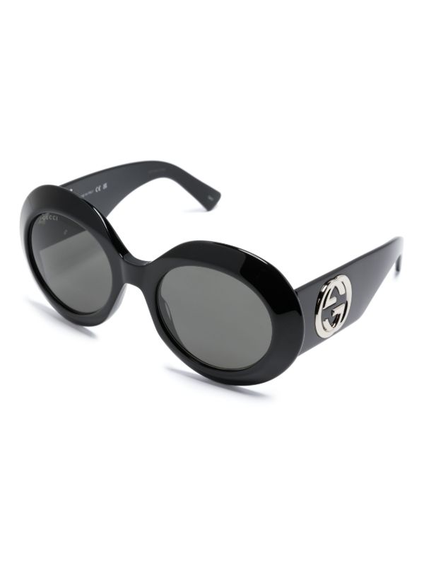 Gucci Eyewear Black Interlocking G Round-Frame Sunglasses | Browns Sunglasses