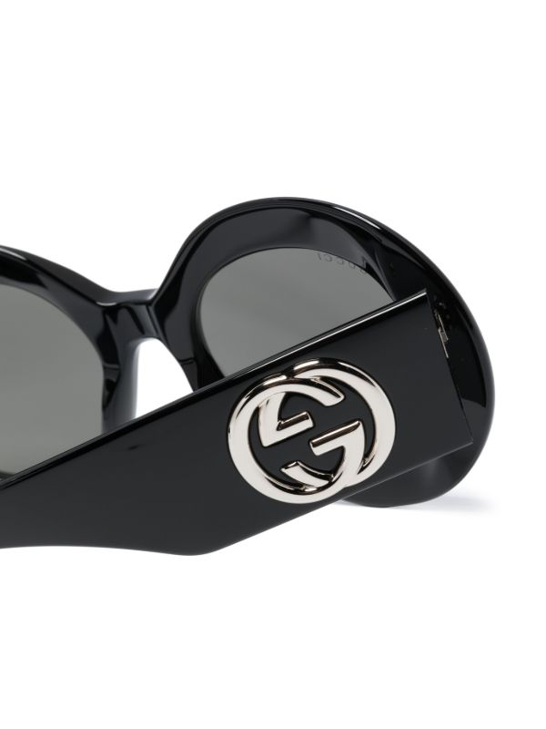 Gucci Eyewear Black Interlocking G Round-Frame Sunglasses | Browns Sunglasses
