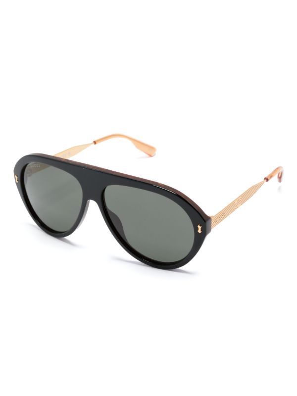 Gucci Eyewear Black Navigator-Frame Sunglasses | Browns Sunglasses