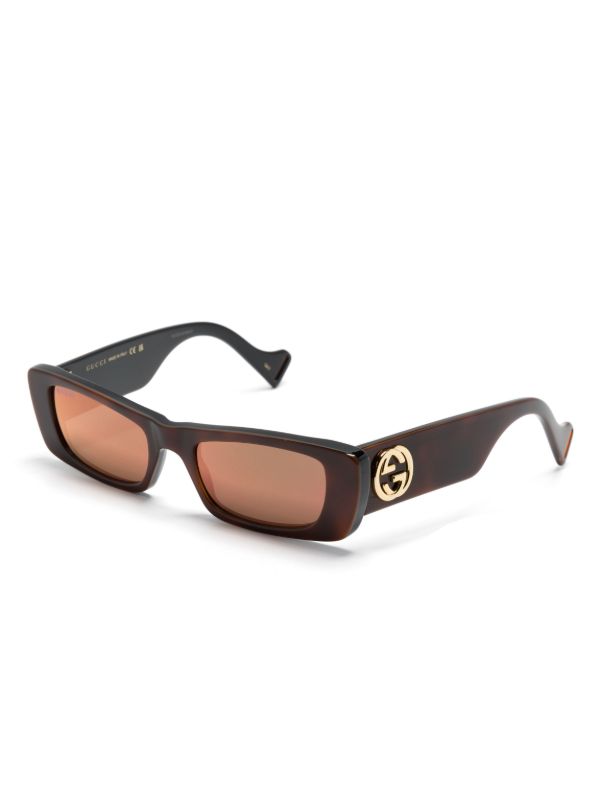 Gucci Eyewear Brown Interlocking G Rectangle-Frame Sunglasses | Browns Sunglasses