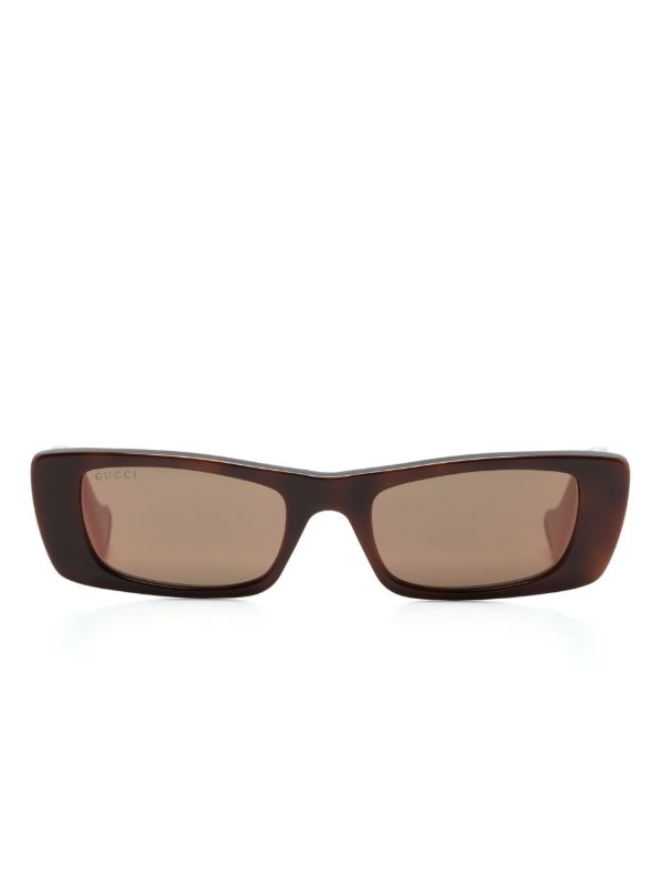 Gucci Eyewear Brown Interlocking G Rectangle-Frame Sunglasses | Browns Sunglasses