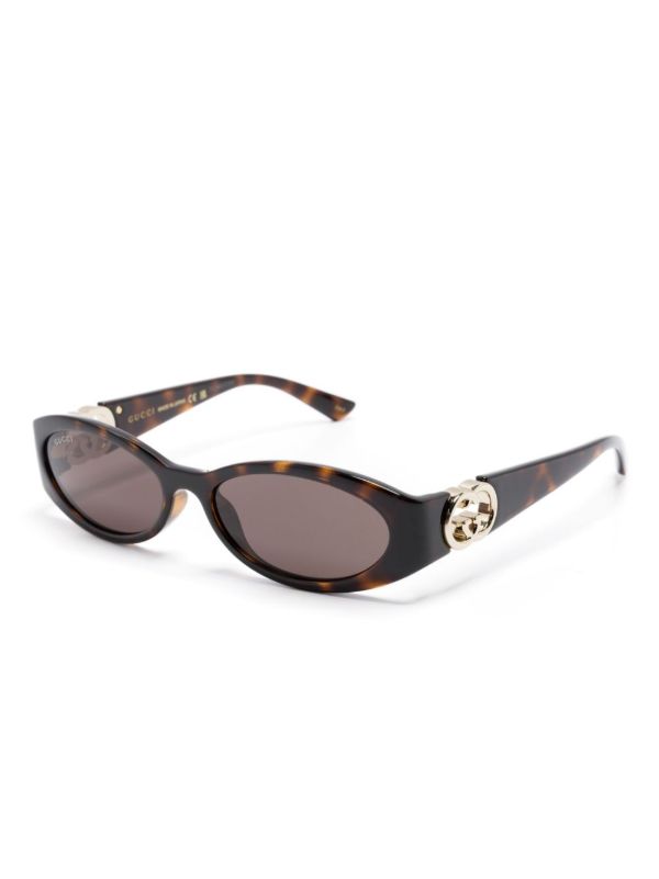 Gucci Eyewear Brown Oval-Frame Tortoiseshell Sunglasses | Browns Sunglasses