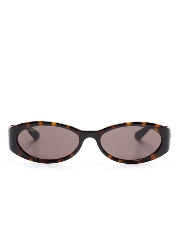 Gucci Eyewear Brown Oval-Frame Tortoiseshell Sunglasses | Browns Sunglasses