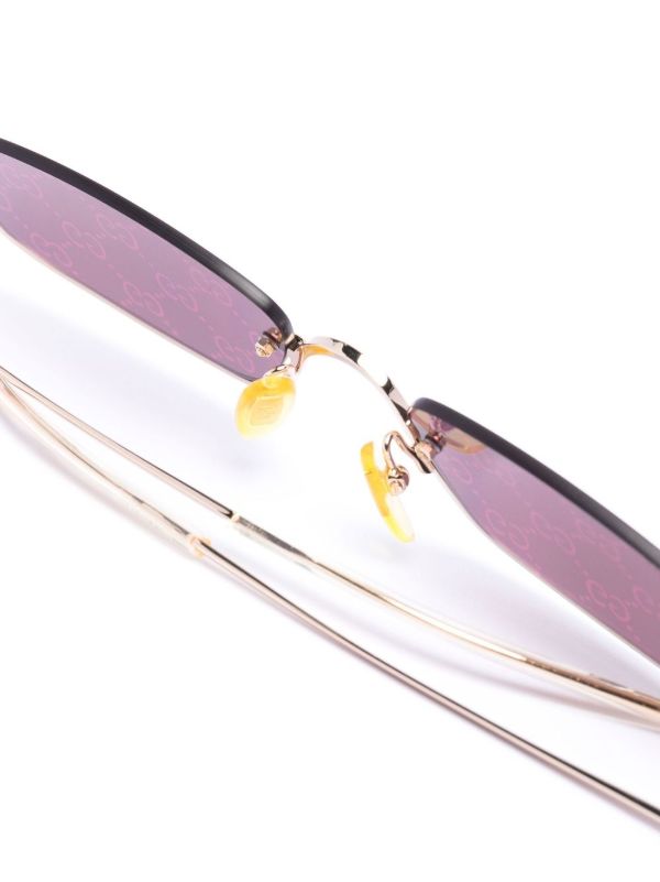 Gucci Eyewear Gold-tone Logo Print Rectangular Sunglasses | Browns Sunglasses