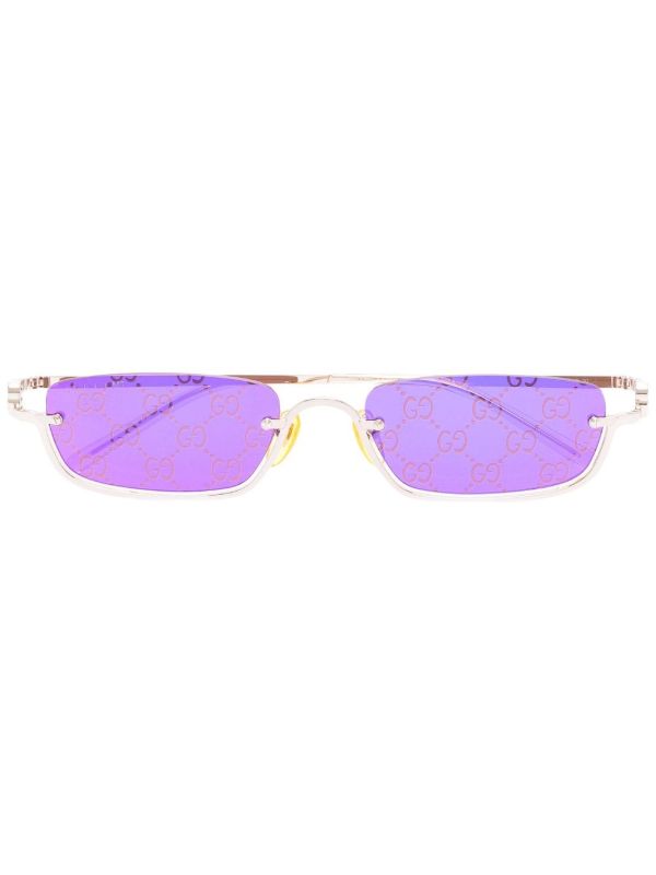 Gucci Eyewear gold-tone logo print rectangular sunglasses | Browns Sunglasses