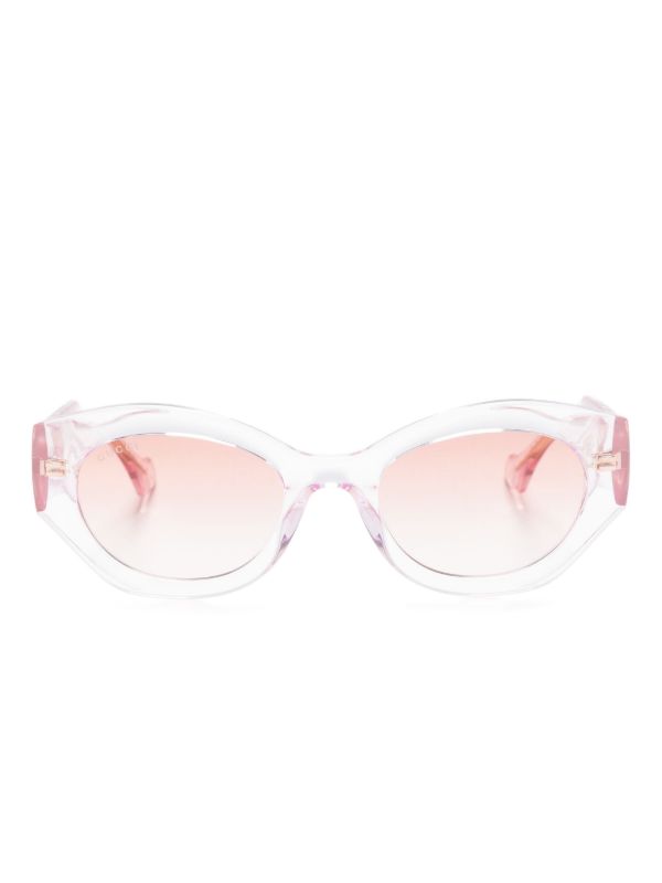 Gucci Eyewear Pink Interlocking G Oval-Frame Sunglasses | Browns Sunglasses