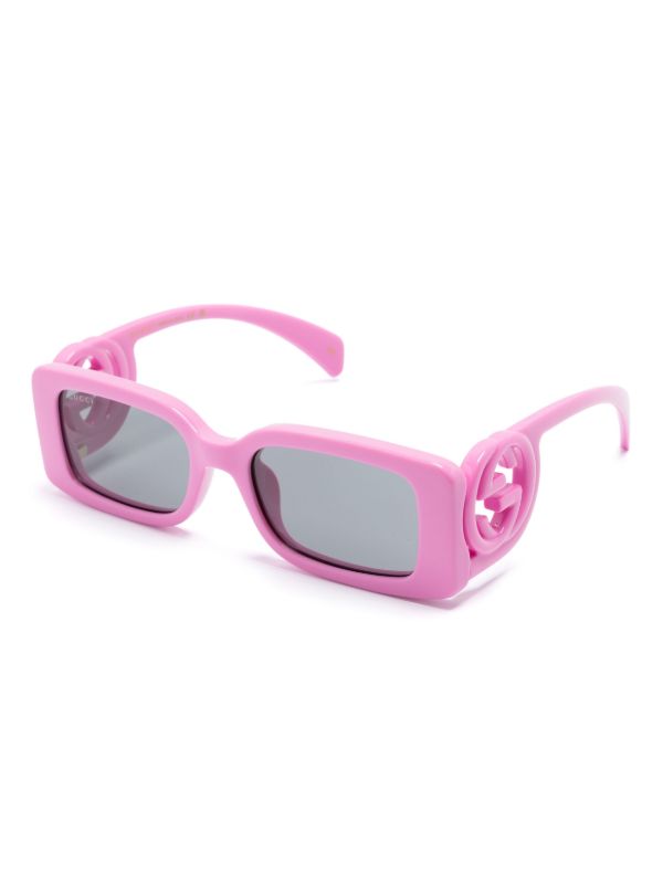 Gucci Eyewear Pink Interlocking G Rectangle-Frame Sunglasses | Browns Sunglasses