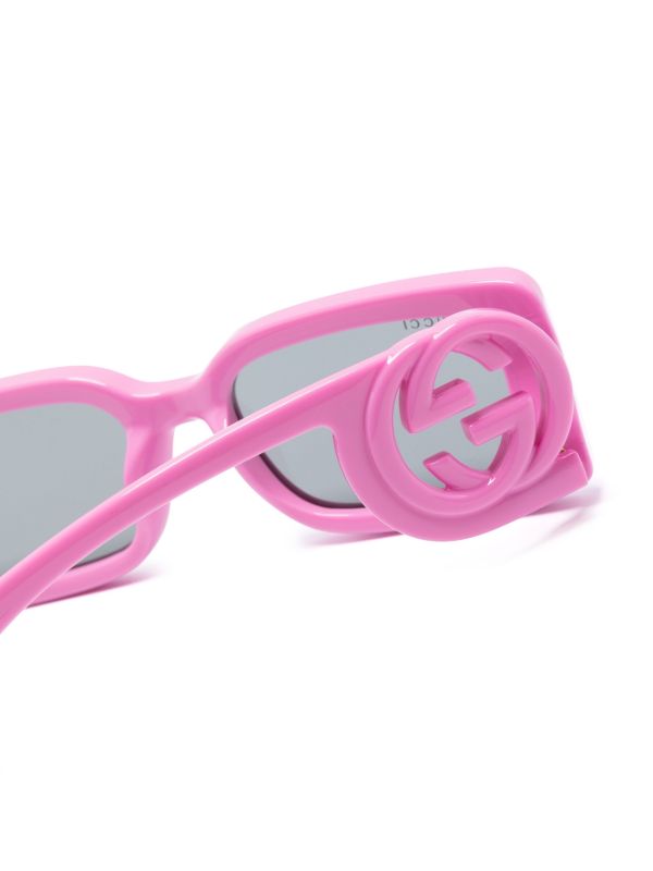 Gucci Eyewear Pink Interlocking G Rectangle-Frame Sunglasses | Browns Sunglasses