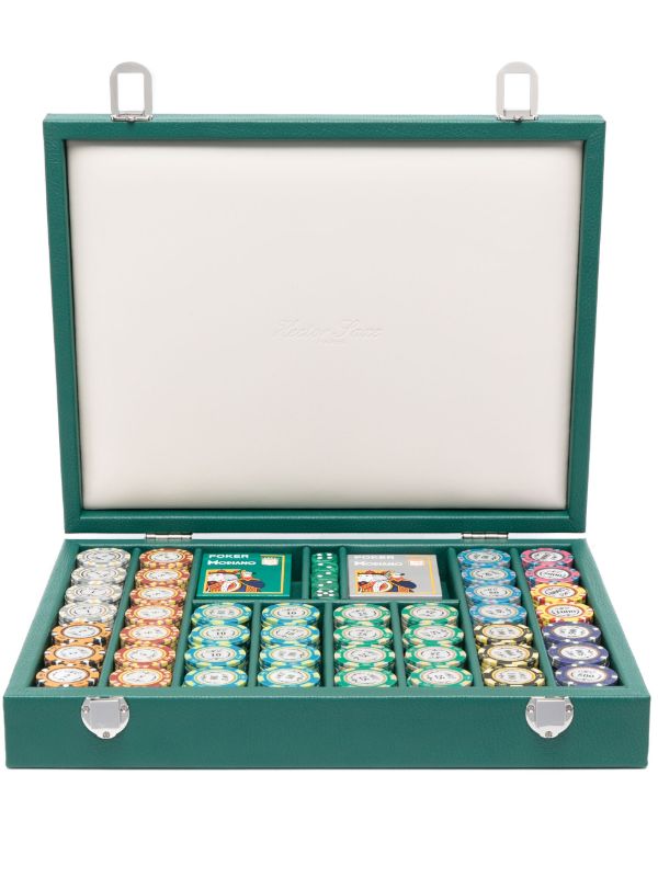 Hector Saxe green 440 Chips leather poker set | Browns Table Games