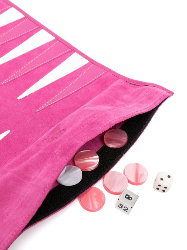 Hector Saxe Pink Victor Suede Travel Backgammon Set | Browns Table Games