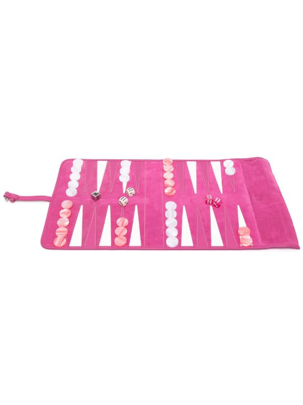 Hector Saxe pink Victor suede travel backgammon set | Browns Table Games