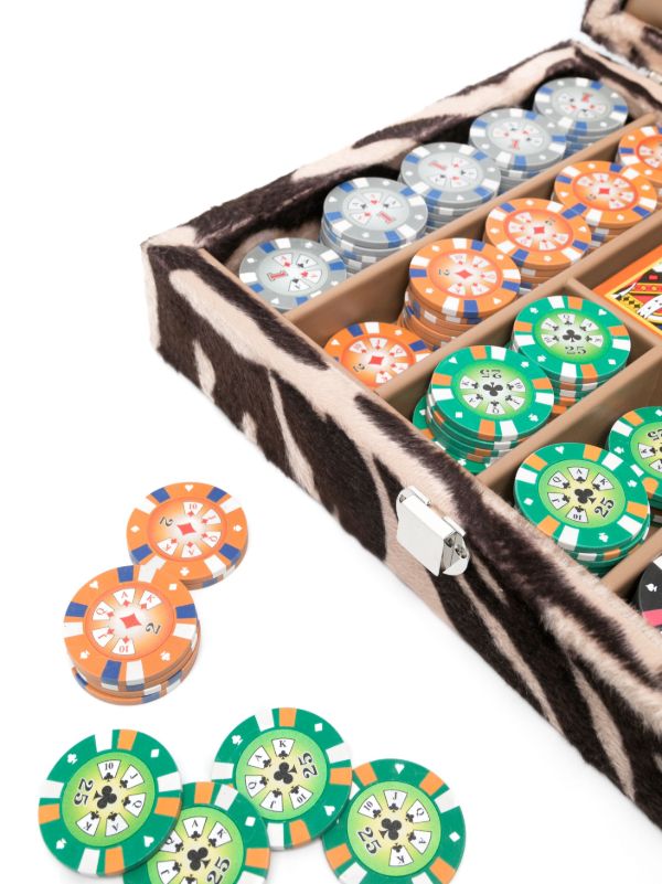 Hector Saxe X Browns Brown Zebra Print Leather Poker Set | Browns Table Games