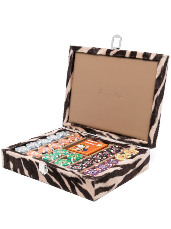 Hector Saxe X Browns brown zebra print leather poker set | Browns Table Games