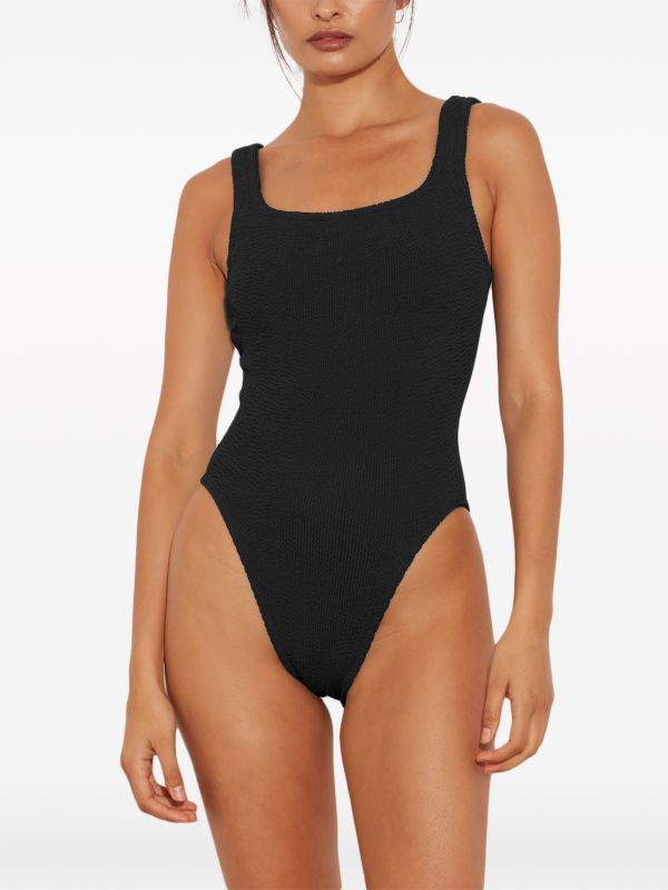 Hunza G Black Crinkle Square Neck Swimsuit | Browns One-Pieces