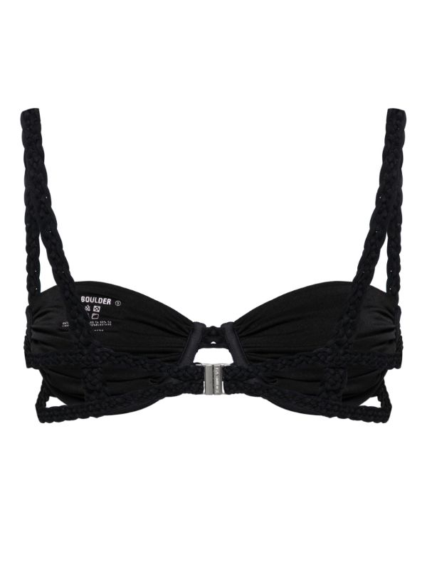 Isa Boulder Black Braid-Detail Bikini Top | Browns Bikinis
