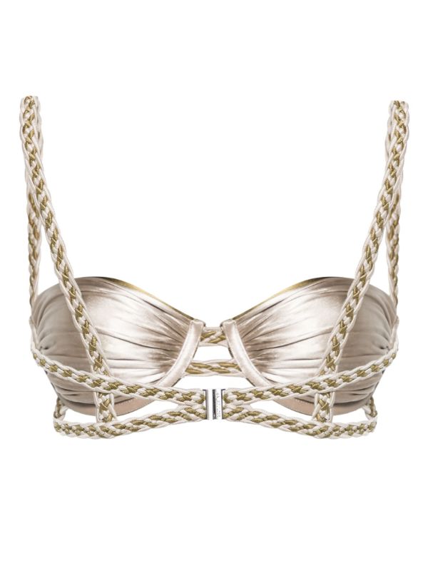 Isa Boulder Green Braid-Detail Bikini Top | Browns Bikinis