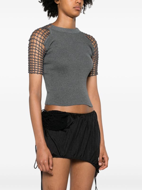 Isa Boulder Grey Crochet-Sleeve T-Shirt | Browns T-Shirts & Jersey Shirts