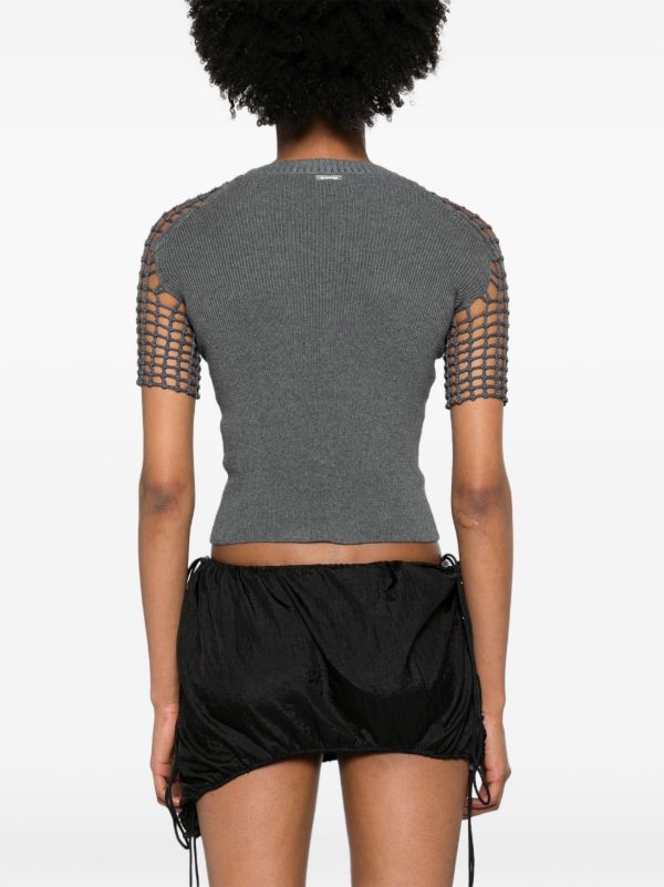 Isa Boulder Grey Crochet-Sleeve T-Shirt | Browns T-Shirts & Jersey Shirts