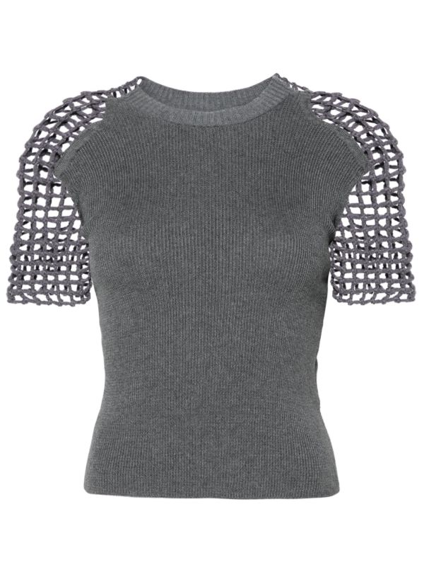 Isa Boulder Grey Crochet-Sleeve T-Shirt | Browns T-Shirts & Jersey Shirts
