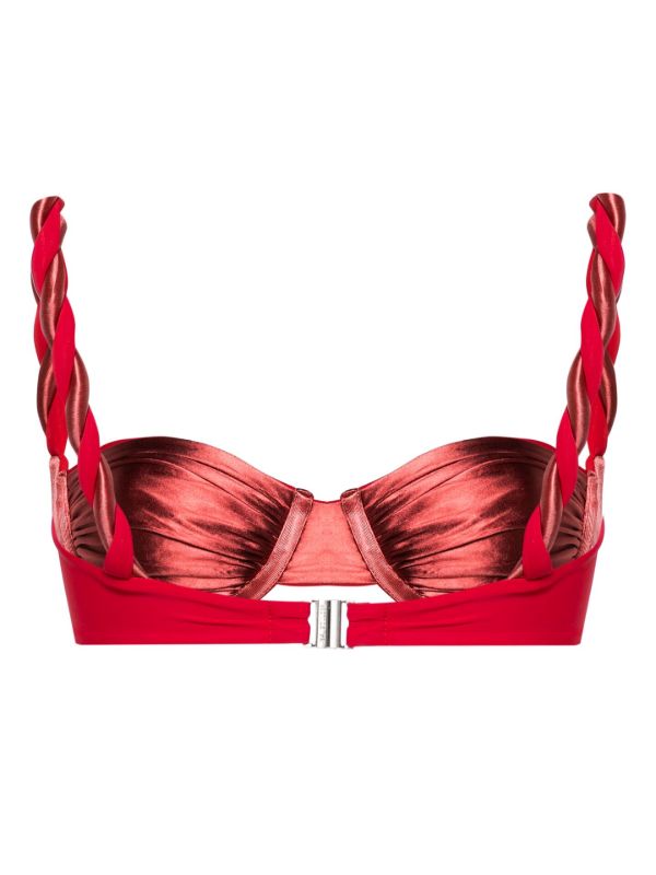 Isa Boulder Red Braid-Detail Bikini Top | Browns Bikinis