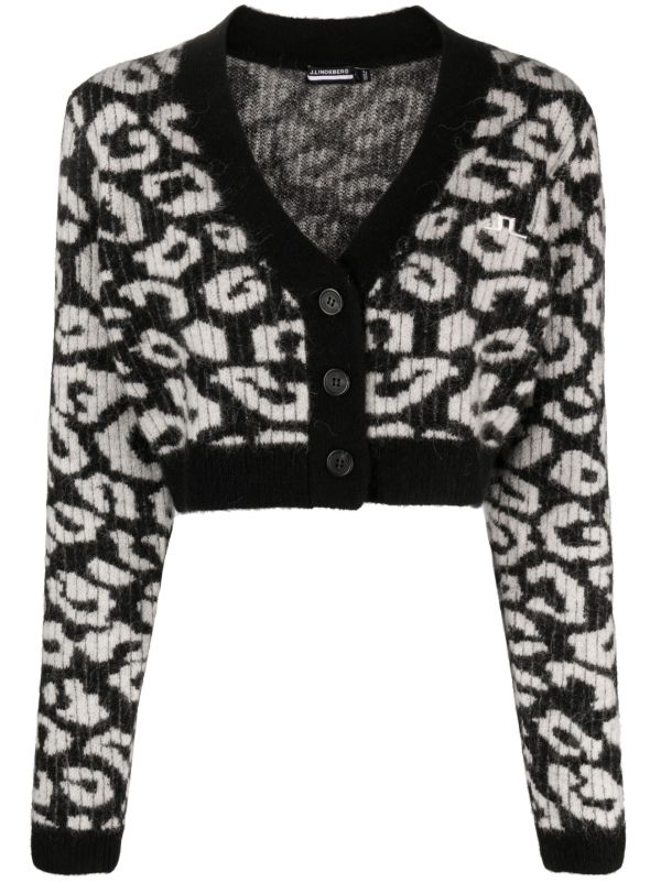 J.Lindeberg Black Mallory Leopard-pattern Cardigan | Browns Cardigans
