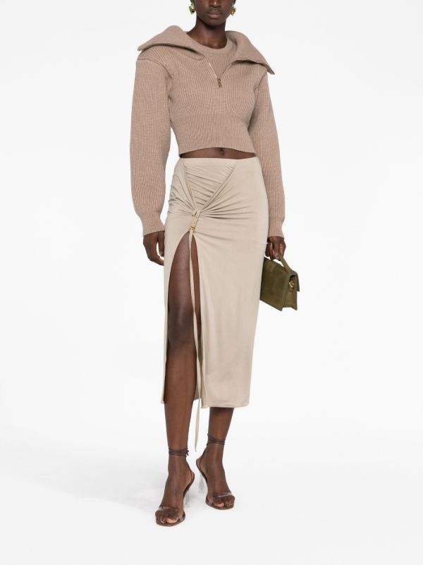 Jacquemus Grey La Jupe Pareo Croissant Midi Skirt | Browns Asymmetric & Draped Skirts
