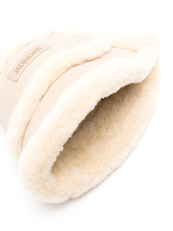 Jacquemus Neutral Shearling Bucket Hat | Browns Hats